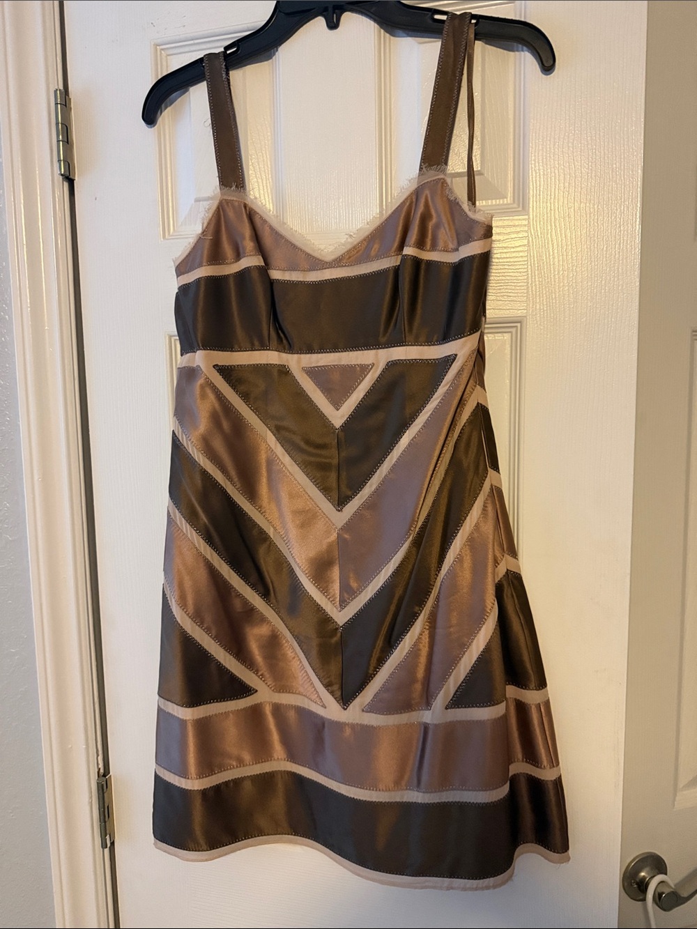 BCBGMaxAzria Brown and Taupe Geometric Satin Mini Dress